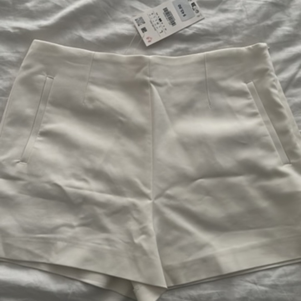 Zara White High Waist Tailored Shorts